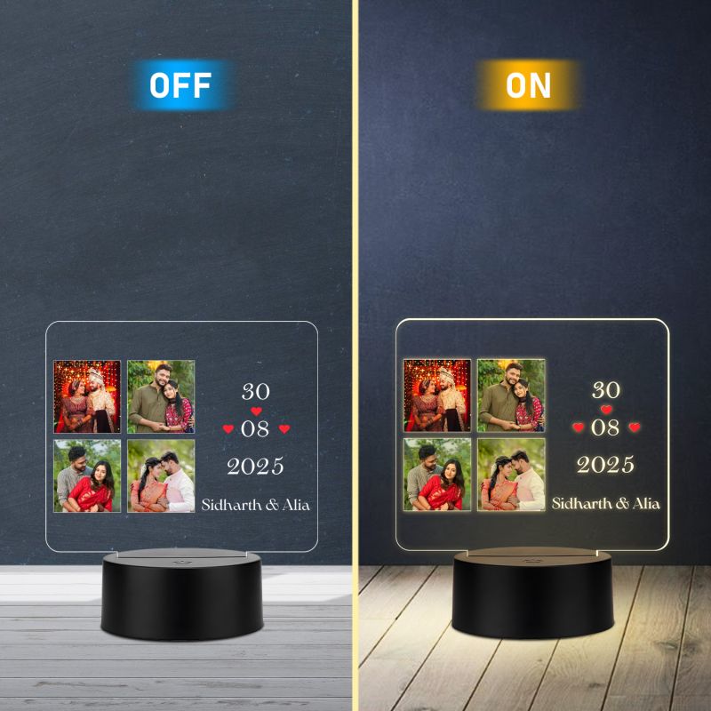 Personalized Couple Collage Photo Led Night Lamp with Warm White Light Anniversary Gift for Husband Wife Gift for Valentines Day, Birthday, Wedding